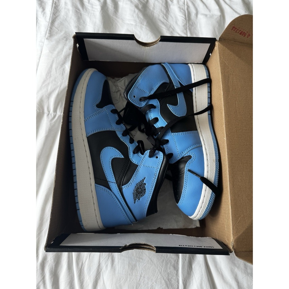 Nike Air Jordan 1 Youth Mid retro BB Sneakers University Blue Black Size 7 EUC - Picture 3 of 10